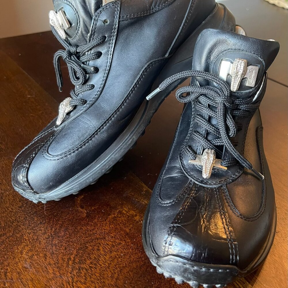 Mauri Black Leather Low-Top Sneakers with Silver Accents